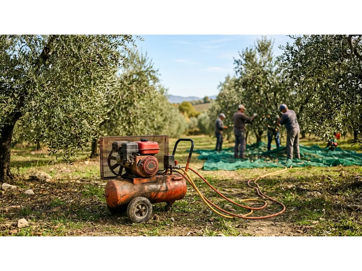 Quale motocompressore scegliere per la raccolta delle olive: potenza, operatori e motore